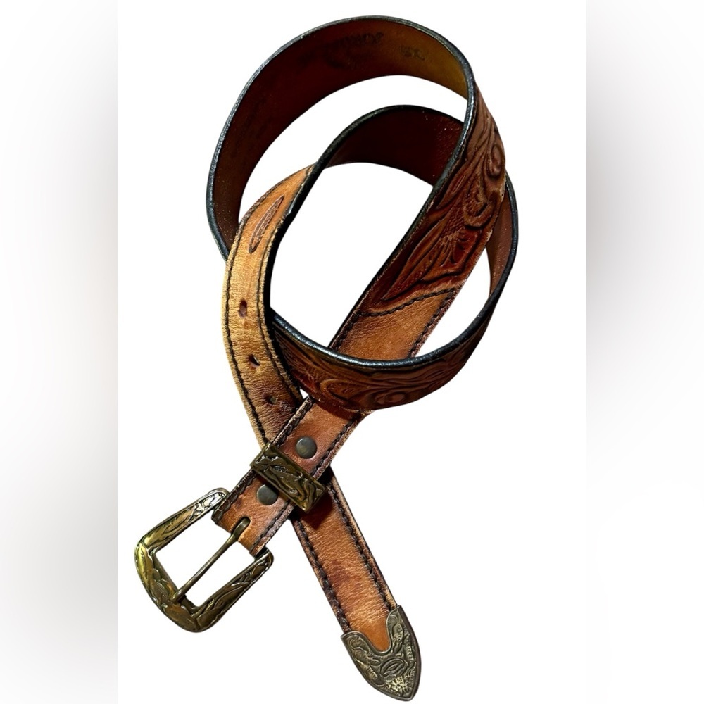 🐴Vintage Jordache Tooled Horsehead Leather Belt Size 30🐴